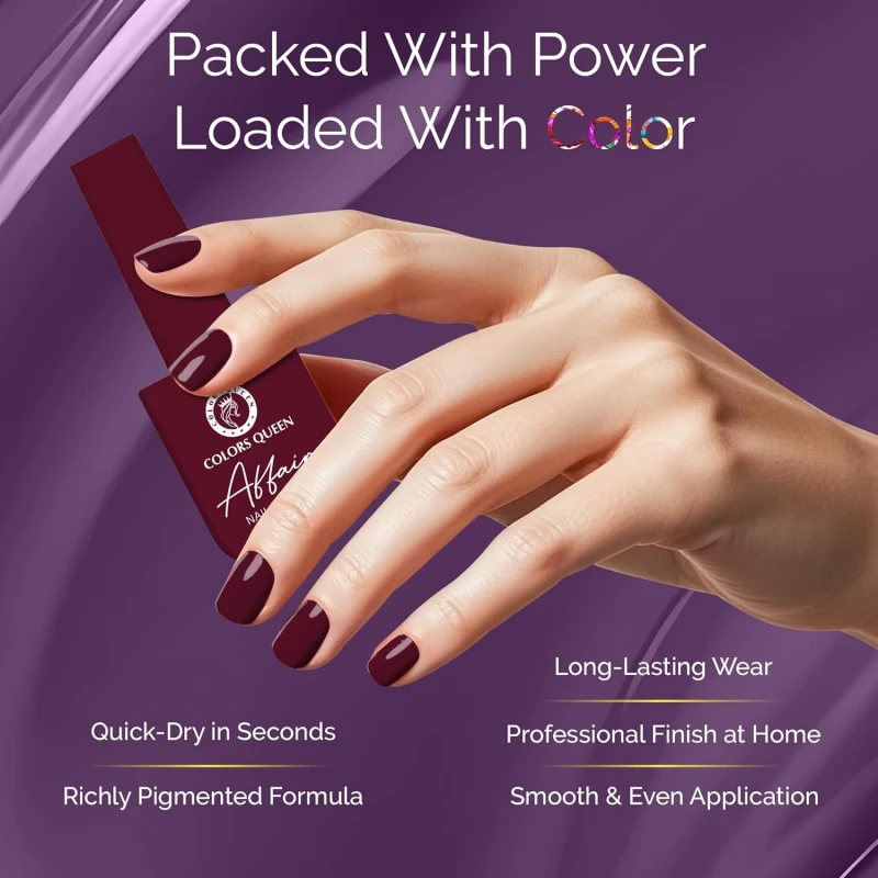 Colors Queen Affair Nail Polish - 01 - Regal Ruby, 13ml | Rich Pigmentation, Quick Drying, Long Lasting Nail Paint | Chip Resistant, No Harmful Chemicals, Semi Matte Nail Polish for Women thumbnail 3
